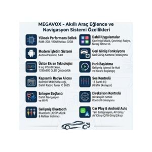 Megavox MGX-903 9inç QLED 2+32 GB Android 14.0 Multimedya