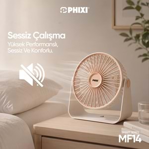Phixi Smart MF14 Şarjlı Ayarlanabilir Açılı Taşınabilir Masaüstü Fan