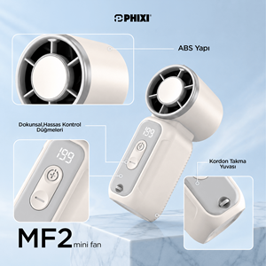 Phixi Smart MF2 500 mAh Dijital Göstergeli Şarjlı Taşınabilir Mini Fan