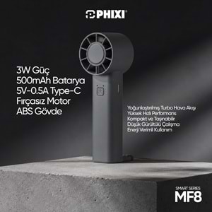Phixi Smart MF8 500 mAh 3 Kademeli Şarjlı Taşınabilir Mini El Fanı