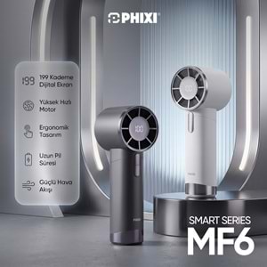 Phixi Smart MF6 199 Kademeli Dijital Göstergeli Şarjlı Taşınabilir Mini Fan