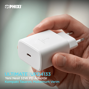 Phixi UPD4133 33W PD Type-C Hızlı Şarj Adaptörü Kompakt USB-C Şarj Cihazı