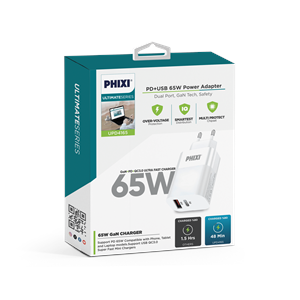 Phixi Ultimate UPD4165 65W PD Çift Çıkışlı Hızlı Şarj Adaptör
