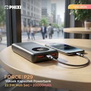 Phixi Force P29 20.000mAh Powerbank 22.5W Hızlı Şarj Dual USB Taşınabilir Şarj Cihazı