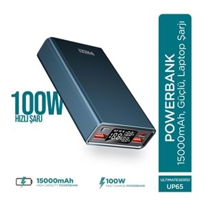 Phixi Ultimate UP65 15.000mAh 100W Süper Hızlı Şarj Cihazı Laptop Şarj Edebilir Powerbank