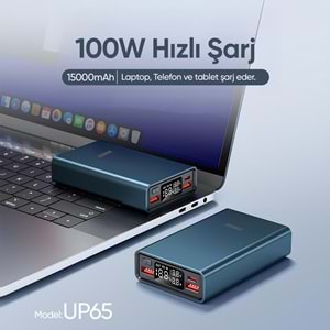 Phixi Ultimate UP65 15.000mAh 100W Süper Hızlı Şarj Cihazı Laptop Şarj Edebilir Powerbank