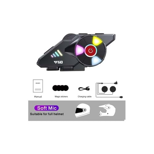 AVC Y70 RGB IŞIKLI MOTOSİKLET KASK KULAKLIĞI Bluetooth 5.3