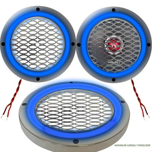 Avc 20cm Krom Ledli Hoparlör Kapak 2 Adet (mavi)