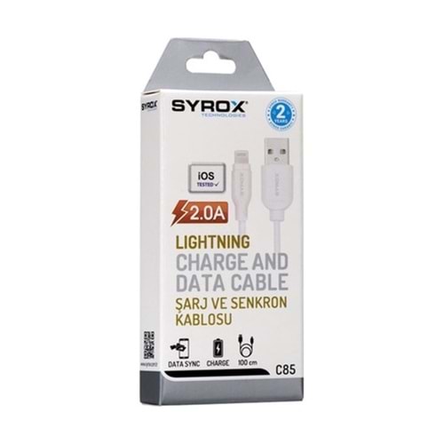Syrox C85 Lightning Data Şarj Kablosu 2A 1M - Beyaz