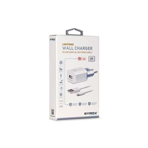 Syrox SYX-J46 iPhone Uyumlu Lightning 1.6 mAh Hızlı Şarj Cihazı