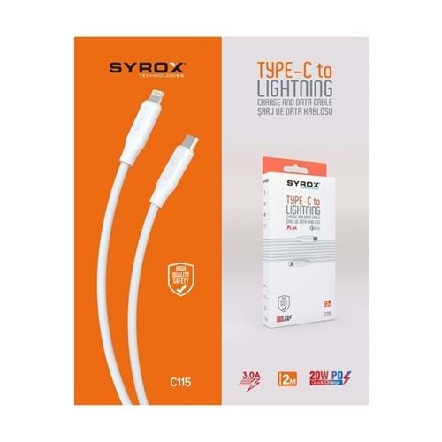 Syrox C115 Lightning Hızlı Şarj ve Data Kablosu 1mt 3.0A 18W Beyaz