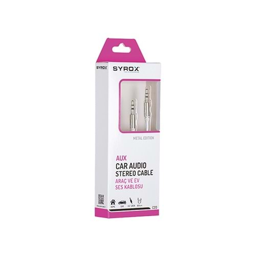 Syrox C20 Audio Aux Kablo 3.5mm 1mt Beyaz