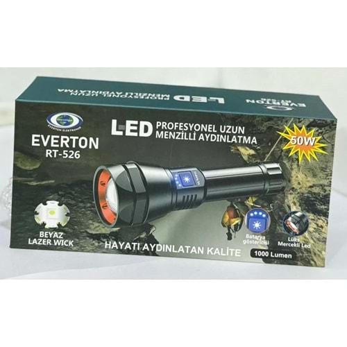 Everton RT-526 Uzun Menzil 50w 5.000 Lümen Şarjlı El Feneri