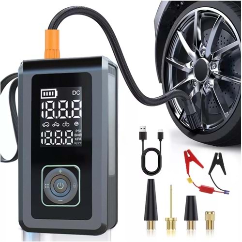 Cepini CP-11 Şarjlı Pompa, Akü Takviyesi, Fener, Powerbank Özellikli, Taşınabilir Kompresör, Araç Pompası