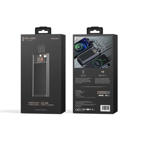 Venandin PWB20A1 20.000 Mah Led Göstergeli 22.5w Hızlı Kendinden kablolu Powerbank