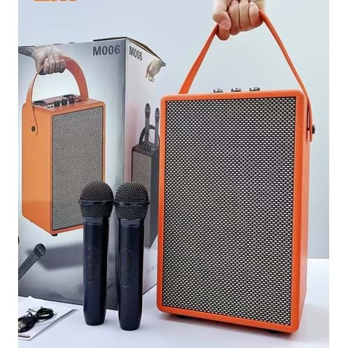 Avc M-006 mikrafonlu bluetooth karaoke taşınabilir hoparlör - Turuncu