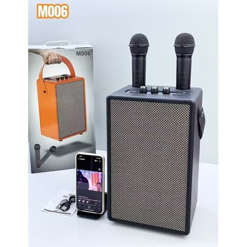 Avc M-006 mikrafonlu bluetooth karaoke taşınabilir hoparlör - SİYAH