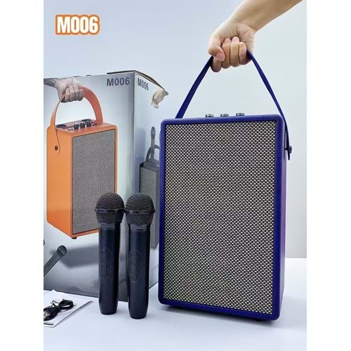 Avc M-006 mikrafonlu bluetooth karaoke taşınabilir hoparlör - MAVİ
