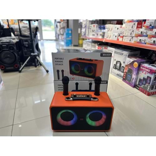 Avc M4408 mikrafonlu bluetooth karaoke taşınabilir hoparlör - Turuncu
