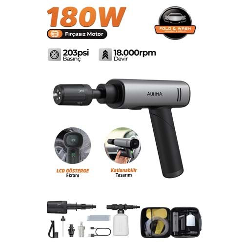 AUHMA ACR-09 180W Fırçasız Şarjlı Basınçlı Yıkama Makinesi