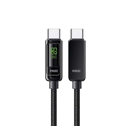 Phixi Ultimate UPD4160T 60w Lcd Ekranlı Metal Başlıklı Hasır Örgü Type-c To Type-c Hızlı Şarj Ve Data Kablosu
