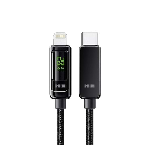 Phixi Ultimate UPD4160L 20w Lcd Ekranlı Metal Başlıklı Hasır Örgü Type-c To Lightning Hızlı Şarj Ve Data Kablosu