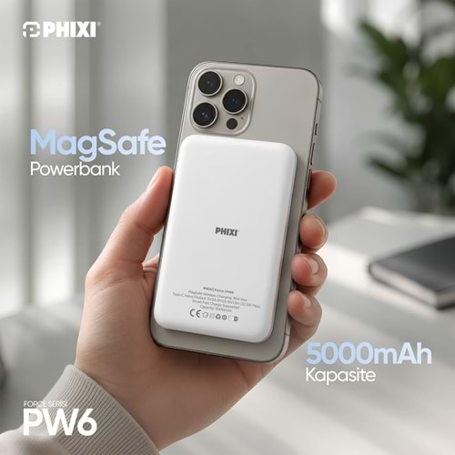 Phixi Force PW6 5000 mAh 15W Ultra İnce Manyetik Kablosuz Powerbank