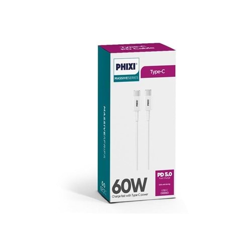 Phixi CB408T 60W Type-C to Type-C Hızlı Şarj Kablosu – PD 5.0 USB-C Şarj Kablosu
