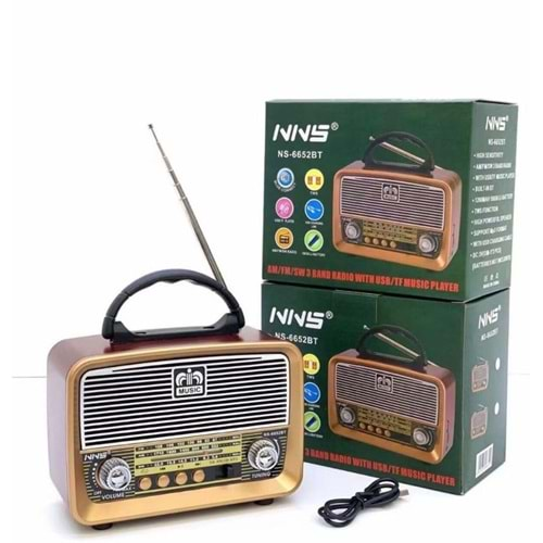 NNS Ns-6652BT Taşınabilir Nostaljik Radyo Bluetooth Speaker Usb+Tf card+Aux