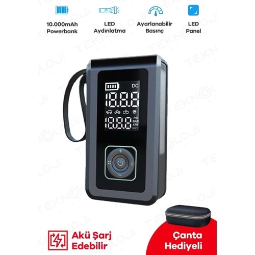 Polygold PG-PW9080 5 in 1 Şarjlı Akü Takviyeli Powerbanklı Araç Kompesörü