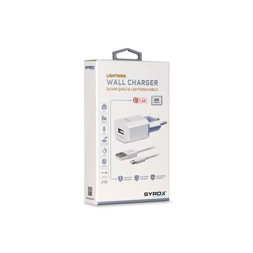 Syrox SYX-J46 iPhone Uyumlu Lightning 1.6 mAh Hızlı Şarj Cihazı