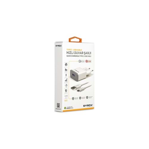 Syrox Q22 Type-C Quıck Şarj Cihazı Seti 2.0 A