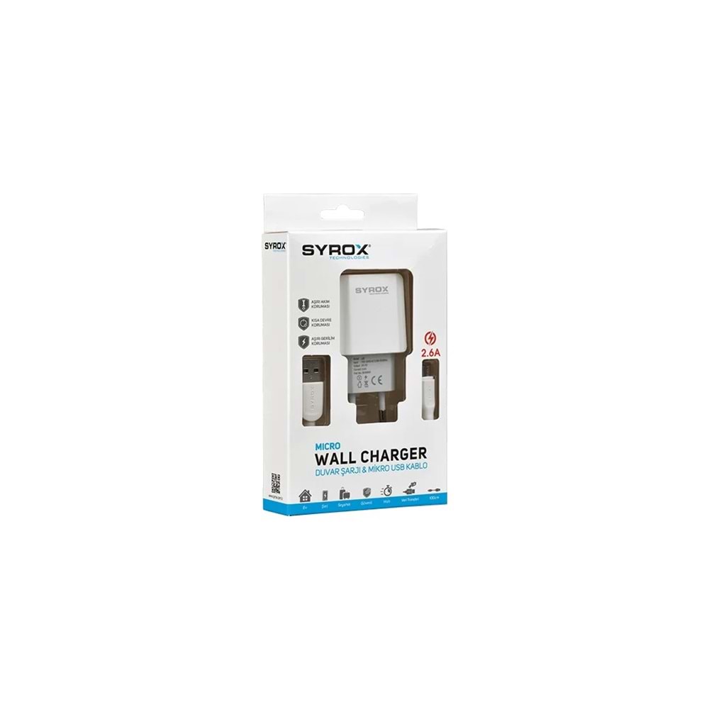 Syrox A-J47 Micro USB Girişli 2.6 Amper Hızlı Şarj Aleti