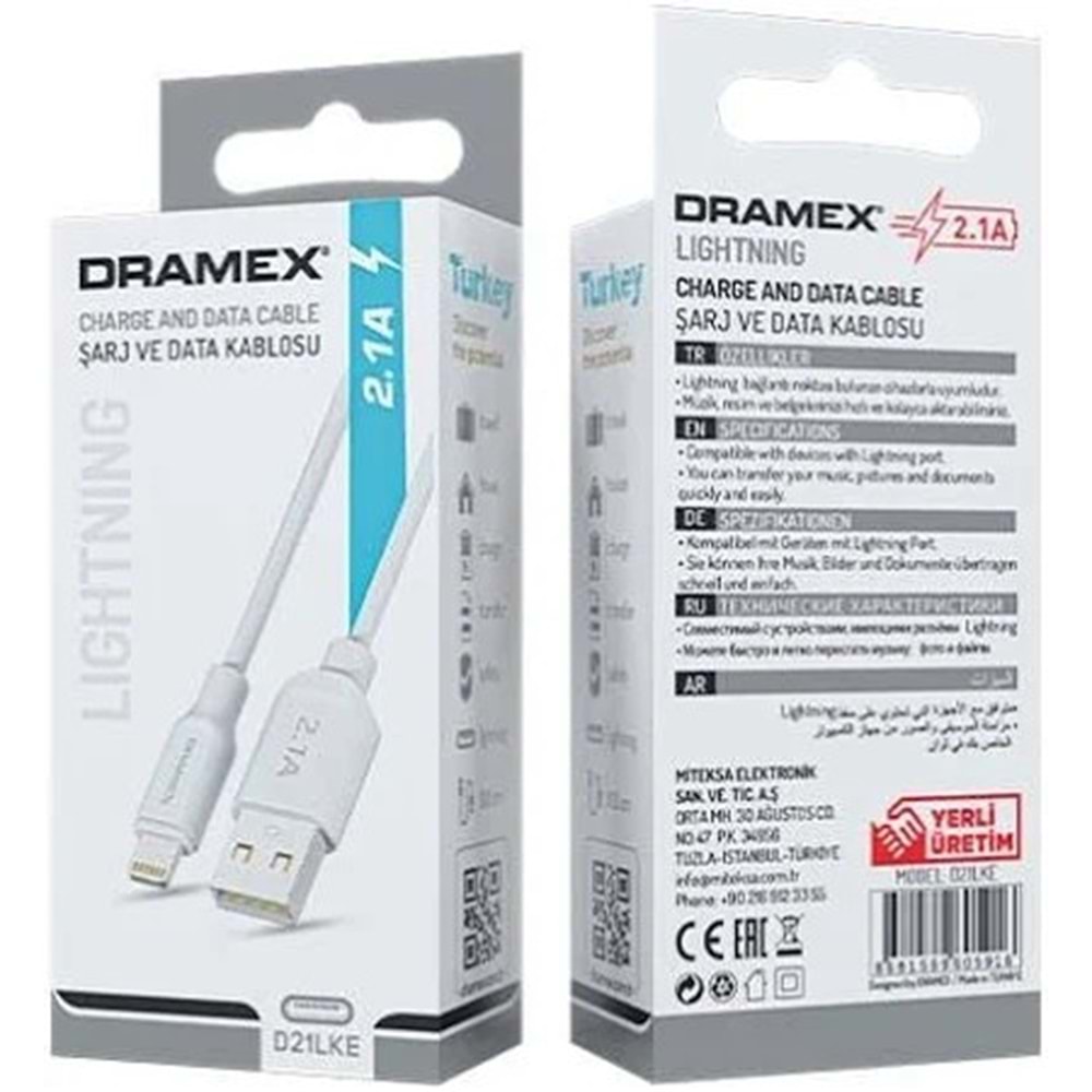 Dramex D21LKE Ligthning 2.0a Şarj Kablosu