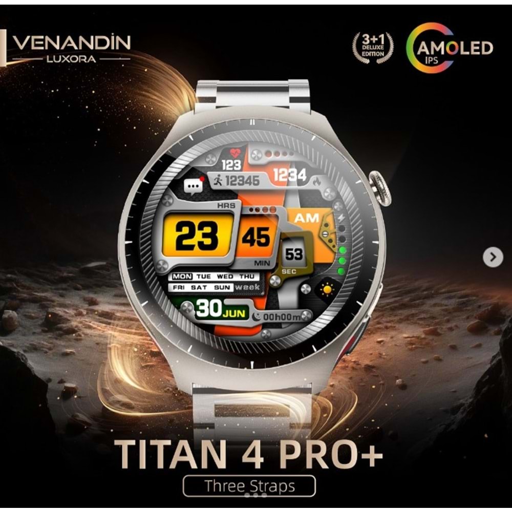 Venandin Luxora Titan 4 Pro+ Amoled Ekran Akıllı Saat - Titanyum Gümüş