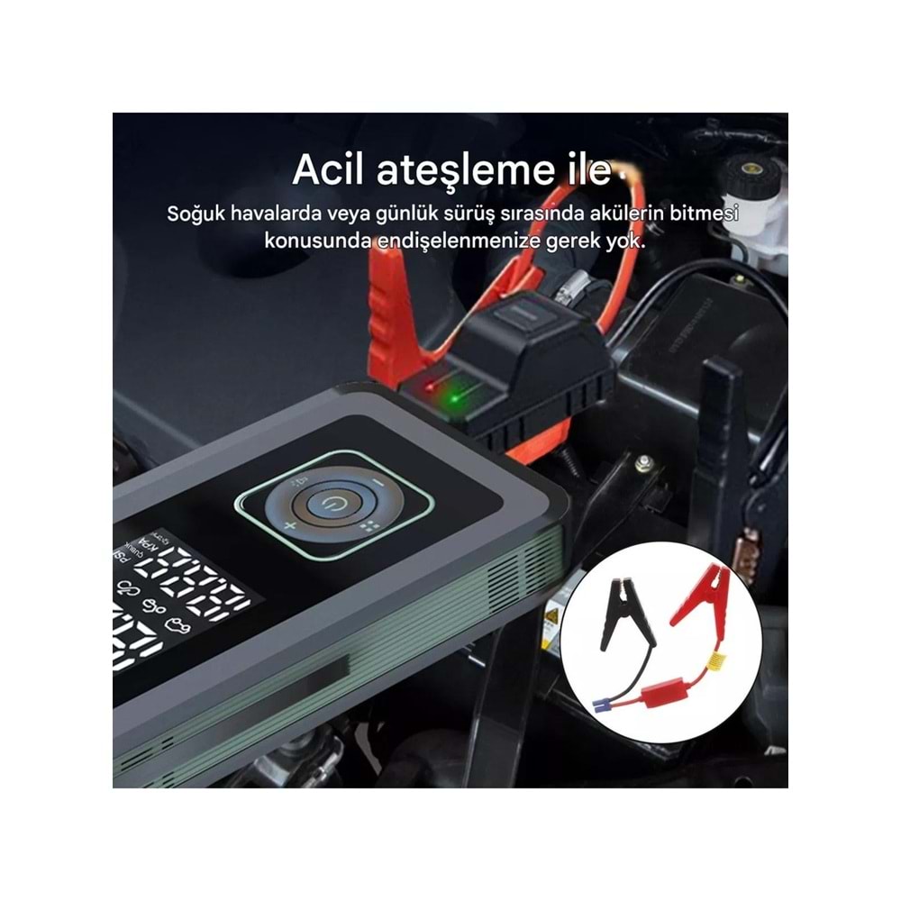 Cepini CP-11 Şarjlı Pompa, Akü Takviyesi, Fener, Powerbank Özellikli, Taşınabilir Kompresör, Araç Pompası