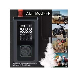 Cepini CP-11 Şarjlı Pompa, Akü Takviyesi, Fener, Powerbank Özellikli, Taşınabilir Kompresör, Araç Pompası