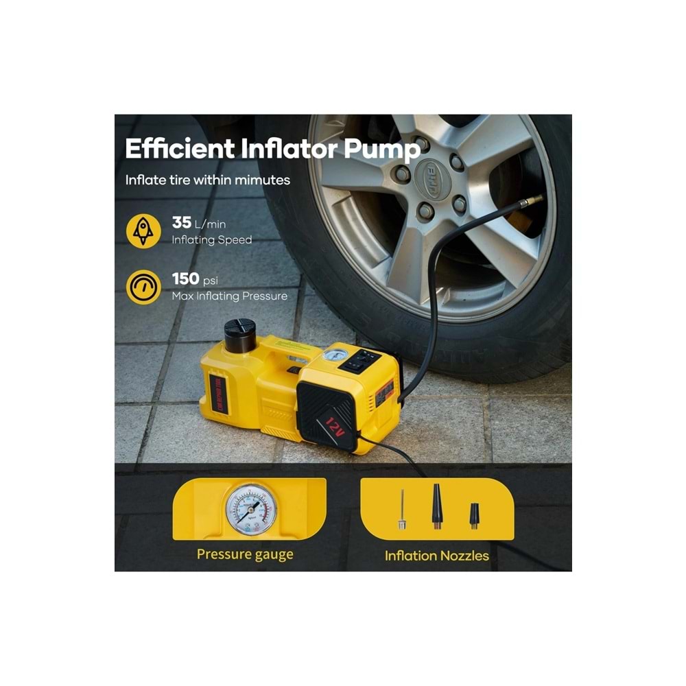 Auhma AHJ-01 5 Ton Elektrikli Hidrolik Kriko Seti - Hava Pompası 4'ü 1 Arada Araba Tamir Kiti