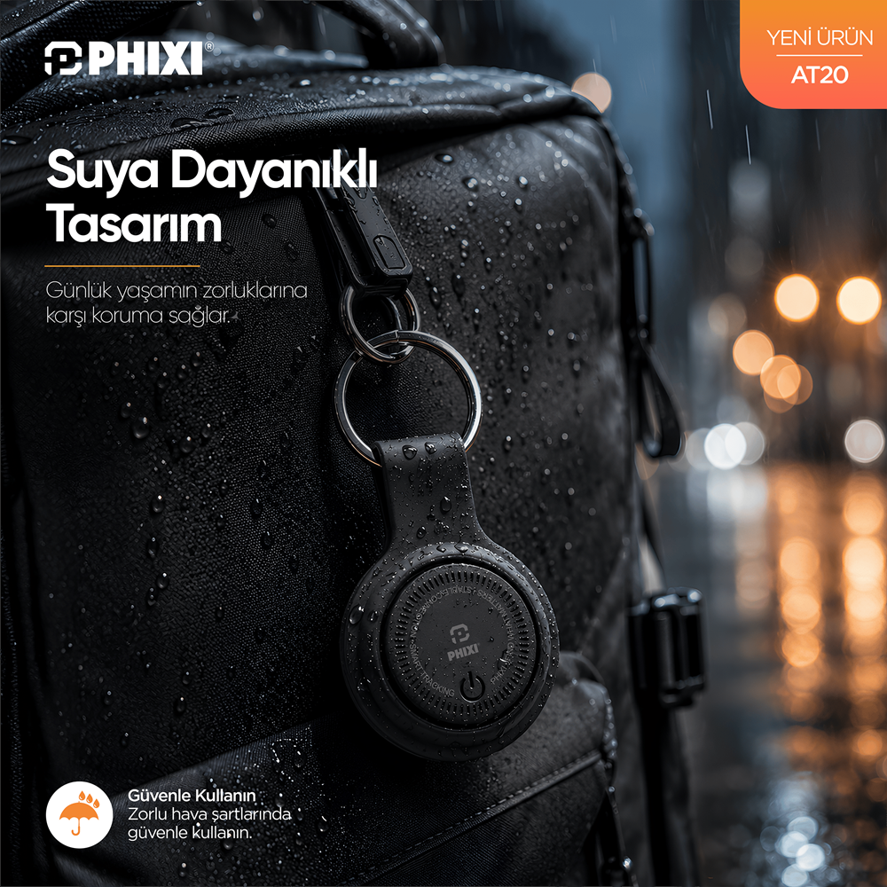 Phixi AT20 Akıllı Eşya Bulucu Takip Etiketi – Uygulama Kontrollü Anahtarlık Tipi