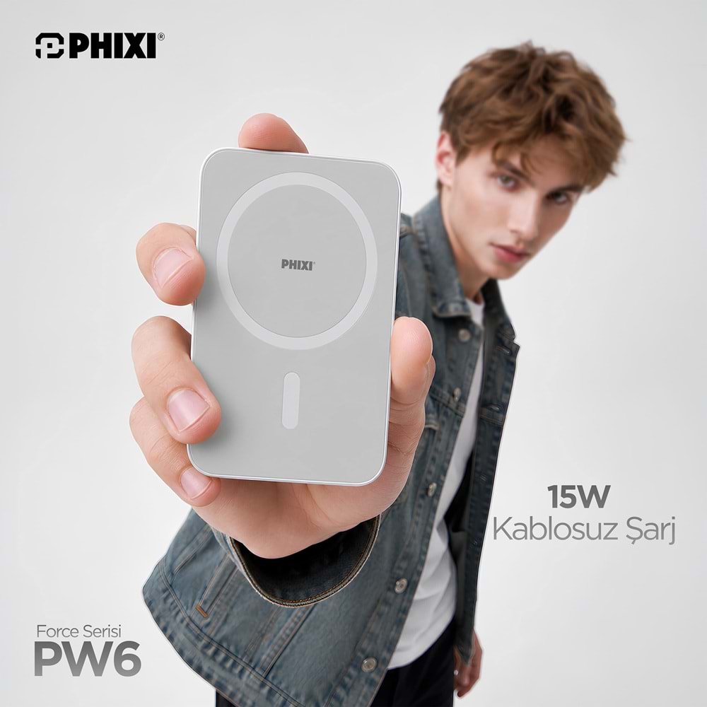 Phixi Force PW6 5000 mAh 15W Ultra İnce Manyetik Kablosuz Powerbank