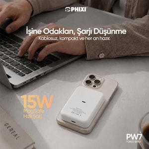 Phixi Force PW7 10000 mAh 15W Manyetik Kablosuz Şarjlı Powerbank