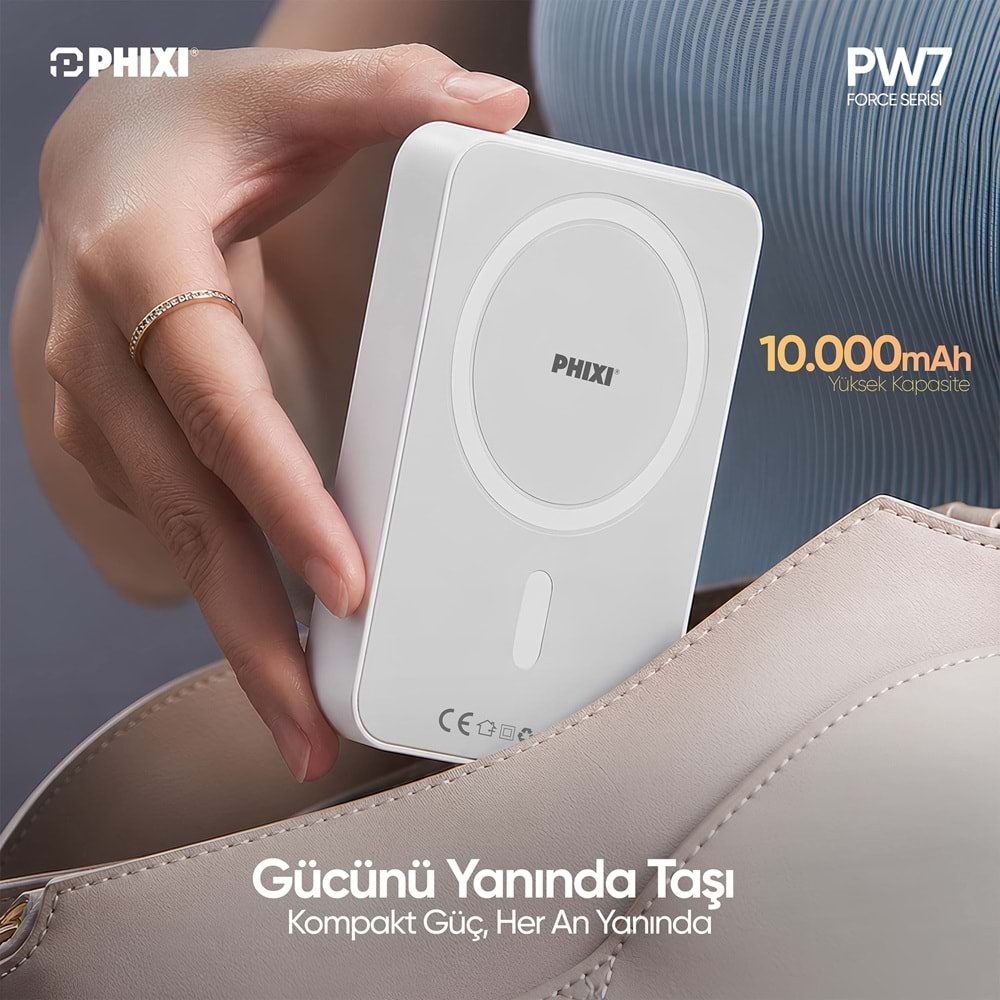 Phixi Force PW7 10000 mAh 15W Manyetik Kablosuz Şarjlı Powerbank