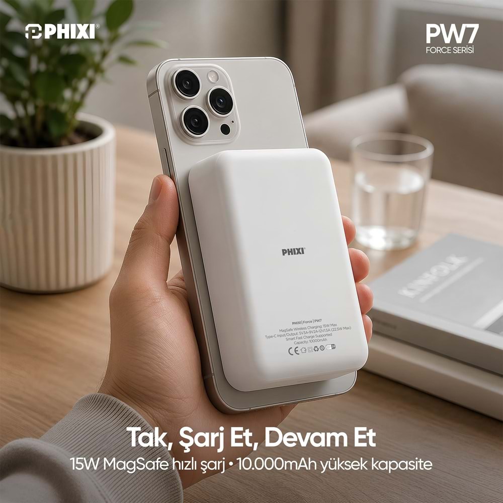Phixi Force PW7 10000 mAh 15W Manyetik Kablosuz Şarjlı Powerbank