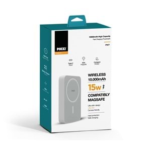 Phixi Force PW7 10000 mAh 15W Manyetik Kablosuz Şarjlı Powerbank