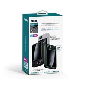 Phixi Force PW5 5000mAh 22.5W MagSafe Powerbank - Kablosuz Mini Şarj Cihazı - 1 USB 1 PD Port - Dijital Ekran - Taşınabilir Şarj Cihazı