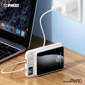 Phixi Force PW10 10000mAh 22.5W MagSafe Powerbank - Kablosuz Mini Şarj Cihazı - 1 USB 1 PD Port - Dijital Ekran - Taşınabilir Şarj Cihazı