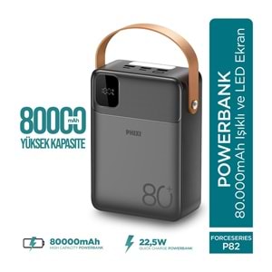 Phixi Ultimate P82 80.000mAh - Hızlı Şarj - Işıklı - LCD Ekranlı - Dahili Kablolu - Powerbank