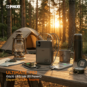 Phixi Ultimate P82 80.000mAh - Hızlı Şarj - Işıklı - LCD Ekranlı - Dahili Kablolu - Powerbank