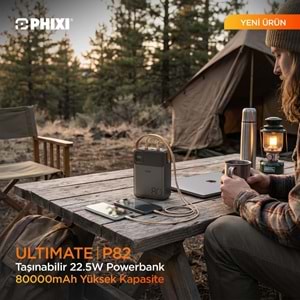 Phixi Ultimate P82 80.000mAh - Hızlı Şarj - Işıklı - LCD Ekranlı - Dahili Kablolu - Powerbank
