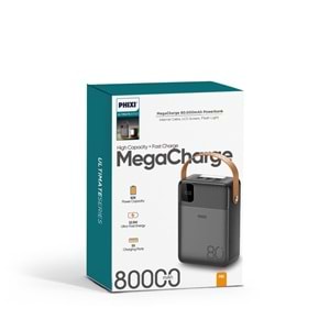 Phixi Ultimate P82 80.000mAh - Hızlı Şarj - Işıklı - LCD Ekranlı - Dahili Kablolu - Powerbank